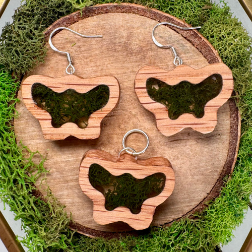 Butterfly Moss Jewelry Set Oak - Earrings and Pendant Necklace Butterfly Moss Jewelry Set Oak - Earrings and Pendant Necklace