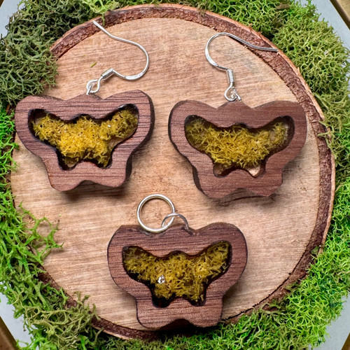 Butterfly Moss Jewelry Set Walnut - Earrings and Pendant Necklace Butterfly Moss Jewelry Set Walnut - Earrings and Pendant Necklace