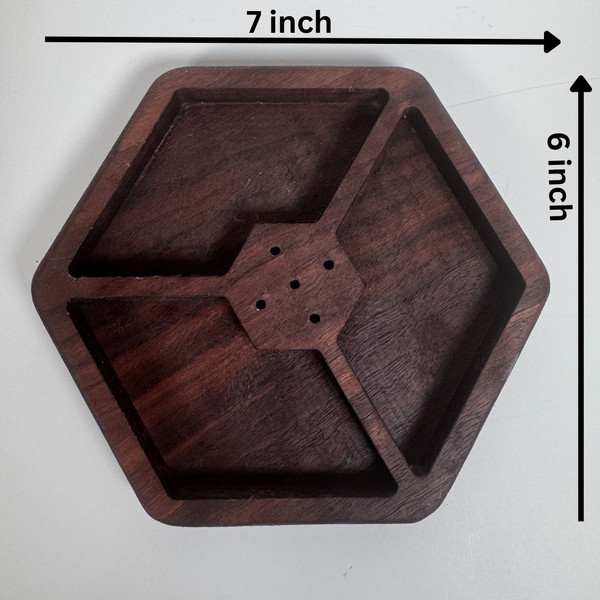 Hexagon Snack Tray Walnut – Solid Walnut or Oak, 7 x 6 x 0.75 in, Modern Wooden Serving Dish, Candy Dish, Charcuterie Board, Party Platter