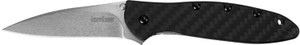 Kershaw 1660CF Leek  3" Folding Drop Point Plain Stonewashed CPM 154 SS Blade Black Carbon Fiber Handle Includes Pocket Clip                                                                             (HH46L)