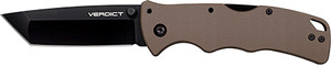 Cold Steel CSFLC3T10AFDE Verdict  3" Folding Tanto Plain Black Matte AUS-10A SS Blade/Brown G10 Handle Includes Belt Clip                                                                                (30QJ7)
