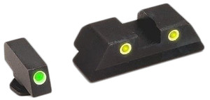 AmeriGlo GL121 Classic Tritium Sight Set for Glock  Green Tritium White Outline Front Sight-Yellow Tritium White Outline Rear Sight                                                                      (PVJPS)
