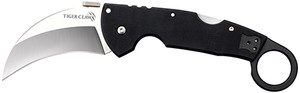 Cold Steel CS22C Tiger Claw  3.50" Folding Hawkbill Plain Stonewashed American S35VN Blade/6" Matte Black w/Ring G10 Handle Includes Belt Clip                                                           (EXL41)