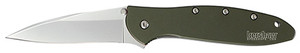 Kershaw 1660OL Leek  3" Folding Drop Point Plain Bead Blasted 14C28N Steel Blade Olive Drab Anodized Aluminum Handle Includes Pocket Clip                                                                (KA368)