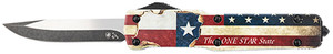 Templar Knife MZTX321 Premium Weighted Slim 3.16" OTF Drop Point Plain Black Oxide Stonewashed Powdered D2 Steel Blade/4.93" Red/White/Blue w/"The LONE STAR State" Aluminum Zinc Alloy Handle           (EGEYJ)