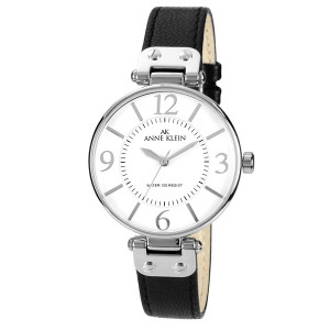 Women's Silver-Tone Black Leather Strap Watch (O3PHQ)