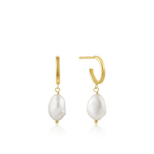 Gold Pearl Mini Hoop Earrings (R2UHV)