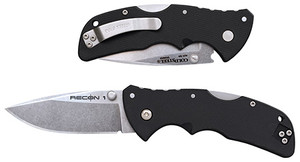 Cold Steel CS27BAS Recon 1 Mini 3" Folding Spear Point Plain Stonewashed AUS-10A SS Blade/ Black Textured GRN Handle                                                                                     (23YAI)