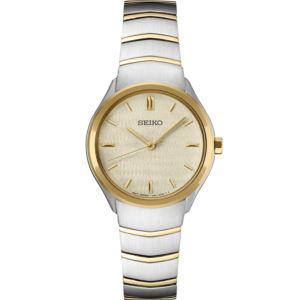 Seiko Essentials Tt Quartz Champagne Dial, Gold/Silver Bracelet, Textured Dial (VUCB8)