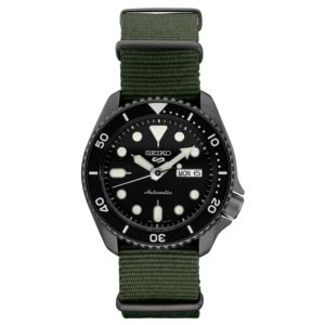 Seiko Mens Seiko 5 Sports Bif Black Dial, Field Watch, Olive Green Fabric Nato Strap, Automatic (ECXUK)