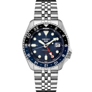Seiko 5 Sports Ss Automatic Gmt Blue Dial With Red Accents, Jubilee Bracelet (07BFD)