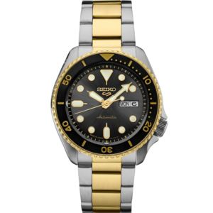 Seiko 5 Sports Sgp Automatic Gray Dial, Gold/Silver Bracelet, Black Bezel Gold Accents (TVVUX)