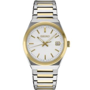 Seiko Essentials Tt Quartz White Textured Dial, Gold/Silver Bracelet (CP07T)