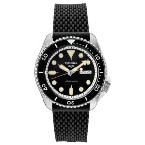 Seiko Mens Seiko 5 Sports Ss Black Dial, Black Silicone Strap (SC6DB)