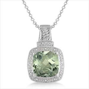 Green Amethyst & Diamond Necklace (H1L8W)