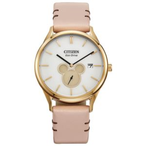 Unisex Mickey Mouse Beige Leather Strap, Beige Dial (QJ57L)