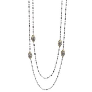 Beaded Long Strand Necklace. 38" L. Rhodium & Gold. (LEG6R)