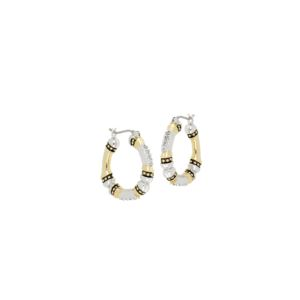 Canias Pave Cz Medium Hoop Earrings. Diameter: 7/8" Rhodium And Gold. (2Z46Q)