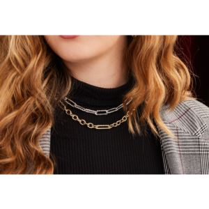 Diamante Necklace Link Rhodium 16''-18" Chain Adjustable (HHZP9)