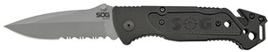 S.O.G SOG-FF24-CP Escape  3.40" Folding Clip Point Part Serrated Bead Blasted 9Cr18MoV SS Blade Black Anodized Aluminum Handle Includes Belt Clip                                                        (PPZAJ)