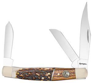 Remington Accessories 15653 Guide Stockman Folding Stainless Steel Blade Brown/White/Silver w/Remington Shield Stag Bone/Nickle Handle (DNWMM)