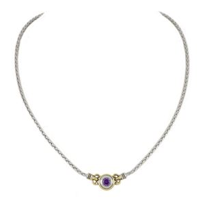 Beijos 6Mm Single Stone Necklace, Amethyst Cz. 16" L. Center Motif 1"Wx7/16"H (MEHCZ)
