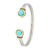 Perola Turquoise Double Wire 8Mm Cuff Bracelet. 7". End Motif 1/2"X1/2" Diam. . (B86BI)