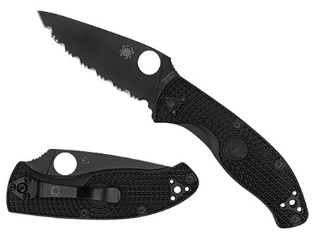 Spyderco C122PSBBK Tenacious Lightweight 3.39" Folding Part Serrated Black Oxide 8Cr13MoV SS Blade/Black Bi-Directional Texturing FRN Handle Includes Pocket Clip                                        (NX2BG)