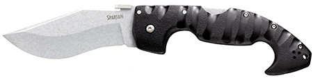 Cold Steel CS21ST Spartan  4.50" Folding Plain Stone Washed Japanese AUS-10A SS Blade/Black Griv-Ex w/Steel Liners Handle Includes Pocket Clip                                                           (IA944)