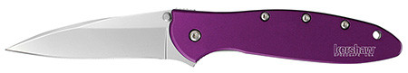 Kershaw 1660PUR Leek  3" Folding Drop Point Plain Bead Blasted 14C28N Steel Blade Purple Anodized Aluminum Handle Includes Pocket Clip                                                                   (K0IAT)