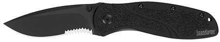 Kershaw 1670BLKST Blur  3.40" Folding Drop Point w/Recurve Part Serrated Black DLC 14C28N Steel Blade Black Anodized Aluminum Handle Includes Pocket Clip                                                (G47RO)