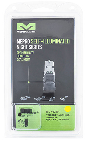 Meprolight USA 102203201 Tru-Dot  Green Tritium White Outline Front Sight-Yellow Tritium White Outline Rear Sight Glock 42/43/43X/48 (NVV6A)