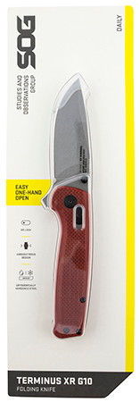 S.O.G SOGTM1023CP Terminus XR 2.95" Folding Clip Point Plain Stonewashed D2 Steel Blade Crimson Textured G10 Handle Includes Pocket Clip                                                                 (PDDEK)