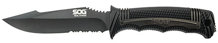 S.O.G SOGSS1003CP Seal Strike 4.90" Fixed Clip Point Part Serrated AUS-8A SS Blade Black Textured GRN/SS Handle Includes Belt Clip/Sheath                                                                (PSYU7)