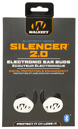 Walker's GWPSLCR2BTWHT Silencer BT 2.0 Electronic Ear Buds Sports South Exclusive White Polymer (IPPAR)