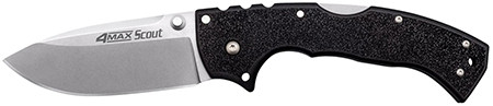 Cold Steel CS62RQ 4-Max Scout 4" Folding Plain Stone Washed Japanese AUS-10A SS Blade/ Black Griv-Ex Handle Includes Pocket Clip                                                                         (TDC8P)