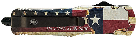 Templar Knife LTX631 Texan Gen II Large 3.50" OTF Drop Point Part Serrated Black Oxide Stonewashed 440C SS Blade/5.25" Texas Flag Aluminum Handle Features Glass Breaker Includes Pocket Clip/Sheath     (NG7LG)