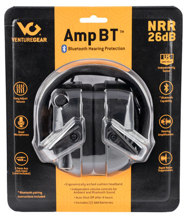 Pyramex VGPME30BT Venture Gear AMP Muff Polymer 26 dB Over the Head Black Adult 1 Pair (RJP8K)