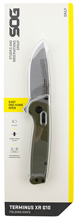 S.O.G SOGTM1022CP Terminus XR 2.95" Folding Plain Clip Point Stone Washed D2 Steel Blade/Olive Drab Textured G10 Handle                                                                                  (UUJMW)