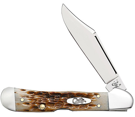 Case 00133 CopperLock  Mini 2.72" Folding Clip Point Plain Mirror Polished Tru-Sharp SS Blade/Peach Seed Jigged Amber Bone Handle                                                                        (WR8VJ)