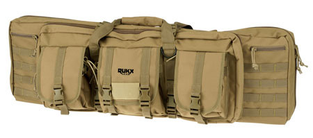 Rukx Gear ATICT42DBT Tactical Double Gun Case 42" Water Resistant Tan 600D Polyester w/ Non-Rust Zippers Reinforced Velcro & Adjustable Back Straps                                                      (80YTZ)