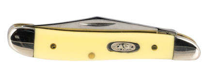 Case 00030 Peanut  2.10"/1.53" Folding Clip/Pen Plain Tumble Polish Chrome Vanadium Blade/Smooth Yellow Synthetic Handle                                                                                 (4VRZ9)