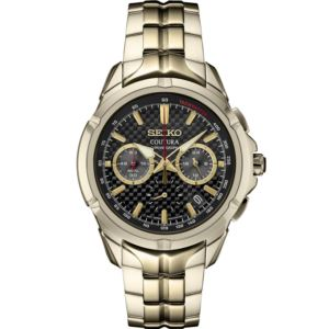 Seiko Coutura Sgp Quartz Chronograph Black Dial, Gold Bezel, Gold Accents, Gold-Tone Bracelet (AJIW3)