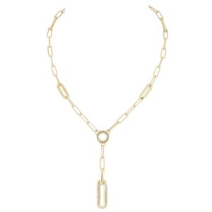 Diamante Circle With Y Link Necklace - Gold. 16"-18" Chain Length With 2" Drop. (E0PWC)