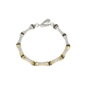 Canias Pave Cz Single Row Bracelet.  7" Rhodium And Gold. (89U4U)