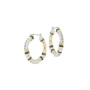 Canias Pave Cz Large Hoop Earrings. Diameter: 1-1/8". Rhodium And Gold. (6TQCZ)