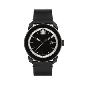 Men's Bold Tr90 Silver & Black Leather Strap Watch Black Dial (9QFBJ)