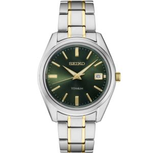 Seiko Mens Essential Tt Green Dial, Titanium, 2-Tone Bracelet Ss/Gold (FH21L)