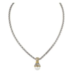 12Mm White Pearl Slider With Chain Length: 16-18" Adjustable Pendant: 1-1/8"L X 1/2"W (OWZ25)