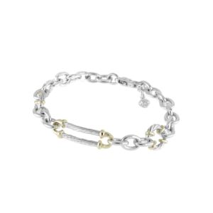 Cordão Circle & Oval Link Bracelet Two Tone 8". Rhodium And Gold (LW30L)